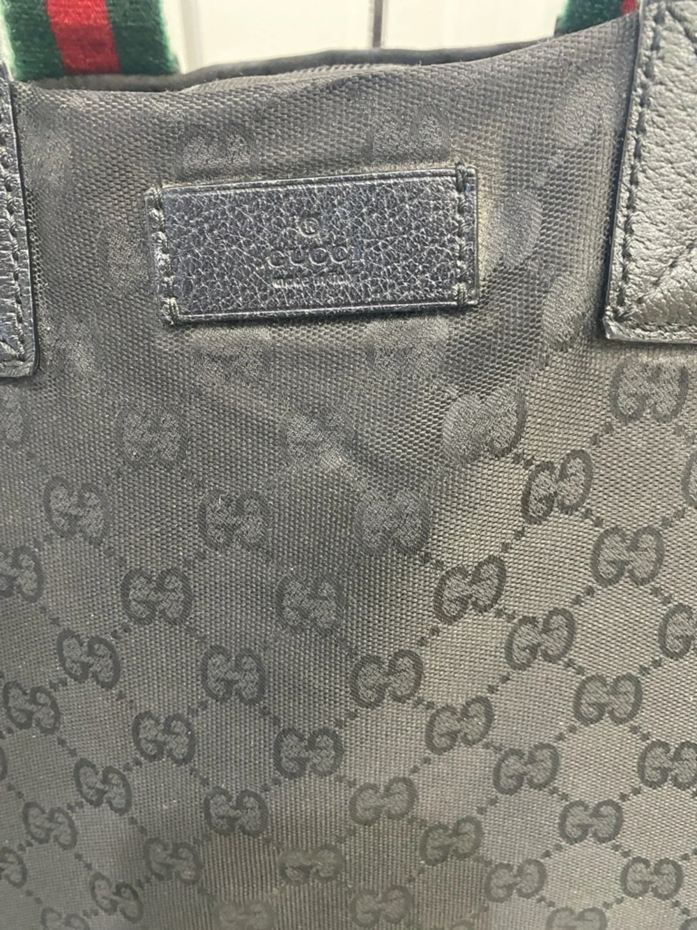 Gucci Black GG Nylon Tote with Red and Green Web Handles - Picture 4 of 6